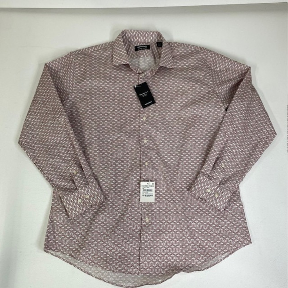 Nordstrom Non-Iron Wrinkle Resistant Button Down Shirt White Burgundy 17 1/2‎